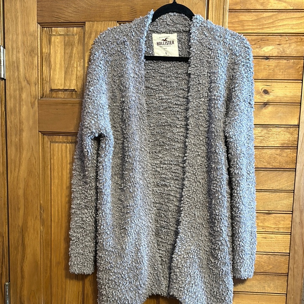 Hollister Gray Fuzzy Cardigan Sweater